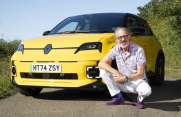 Renault 5, 2025, front, with Jason Plato